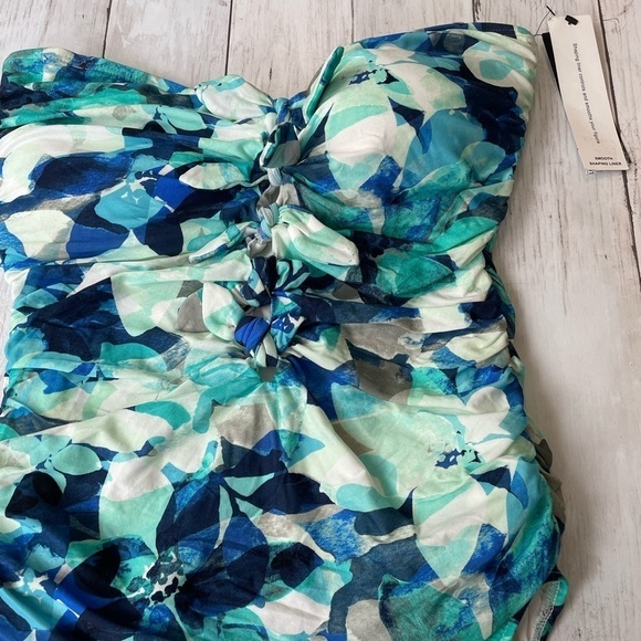 Carmen Marc Valvo Lagoon Ruched Bandeau One Piece Swimsuit 14 bathingsuit boho - Picture 4 of 6